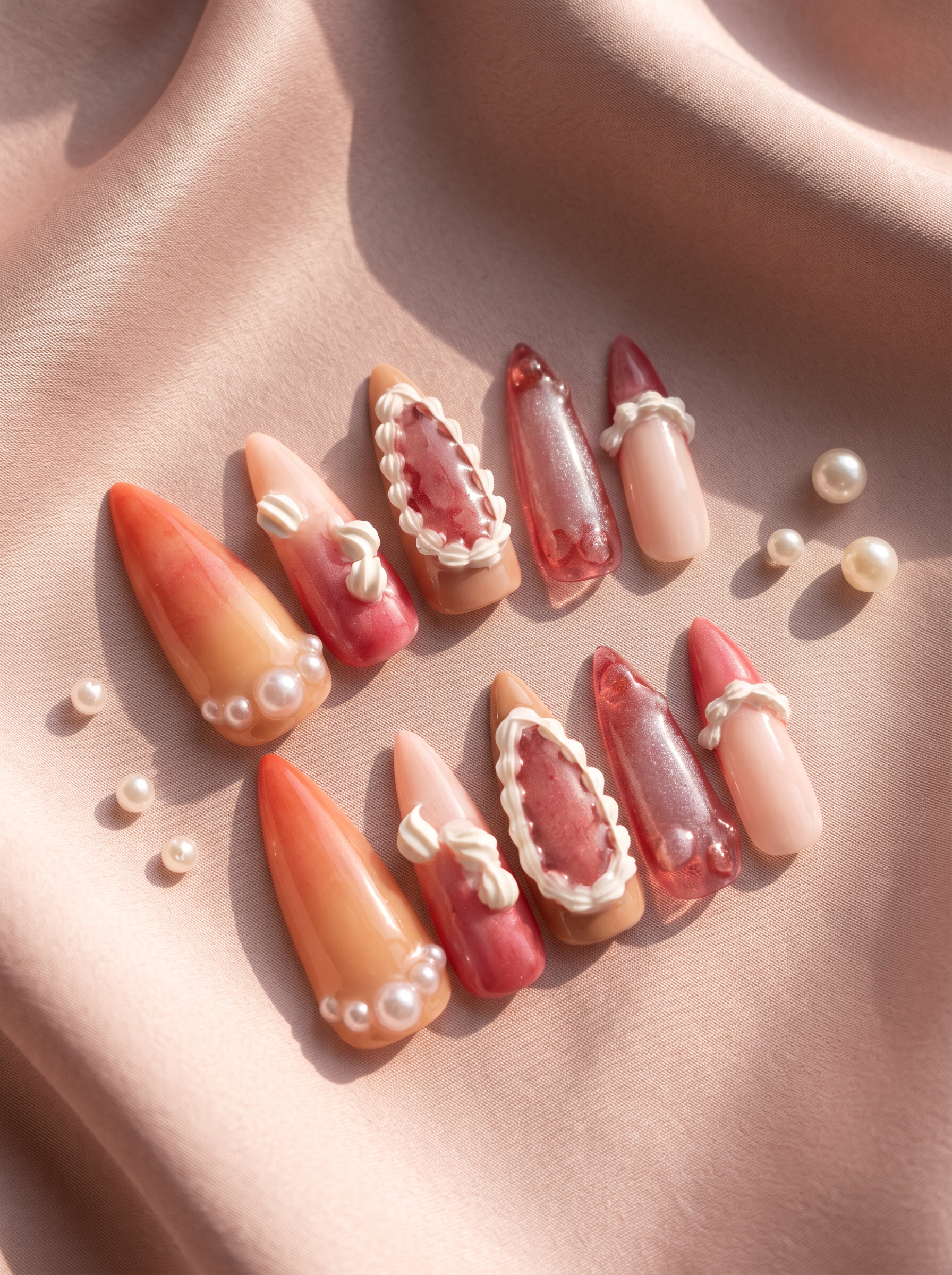 Set Pinky Pie · press-on nails rose pastel avec perles